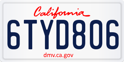 CA license plate 6TYD806