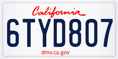 CA license plate 6TYD807