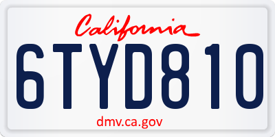 CA license plate 6TYD810