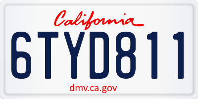 CA license plate 6TYD811