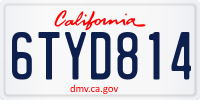 CA license plate 6TYD814