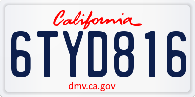 CA license plate 6TYD816