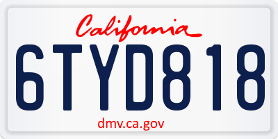 CA license plate 6TYD818