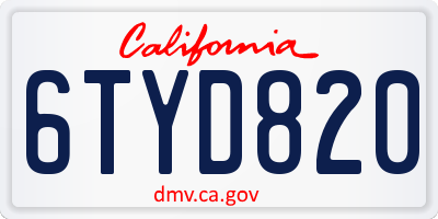 CA license plate 6TYD820