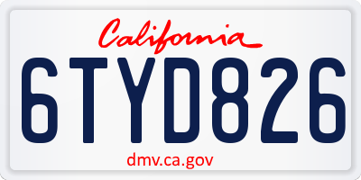 CA license plate 6TYD826