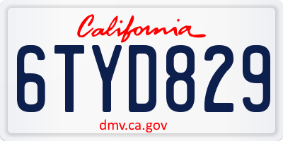 CA license plate 6TYD829