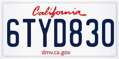 CA license plate 6TYD830