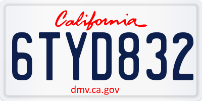 CA license plate 6TYD832