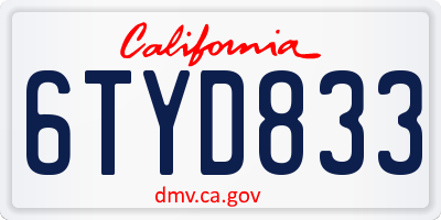CA license plate 6TYD833