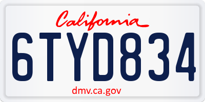 CA license plate 6TYD834