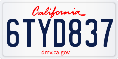 CA license plate 6TYD837