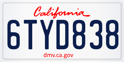 CA license plate 6TYD838