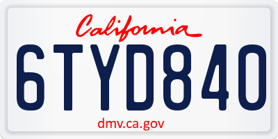 CA license plate 6TYD840