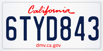 CA license plate 6TYD843