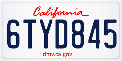 CA license plate 6TYD845