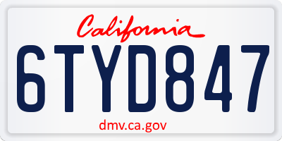 CA license plate 6TYD847