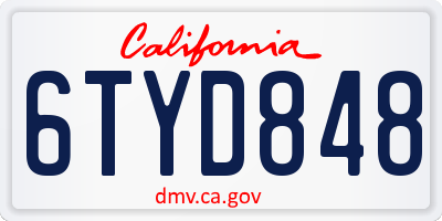 CA license plate 6TYD848