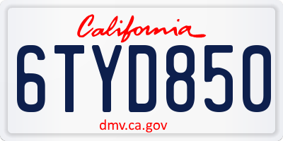 CA license plate 6TYD850