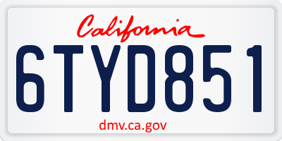 CA license plate 6TYD851