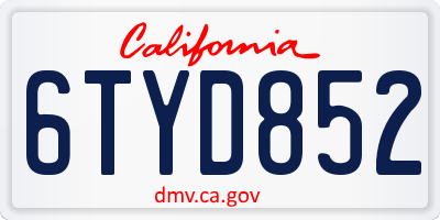 CA license plate 6TYD852