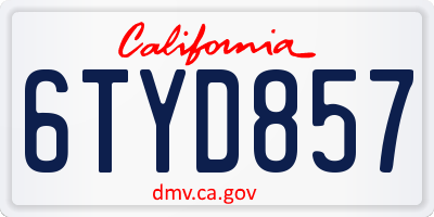 CA license plate 6TYD857