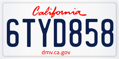 CA license plate 6TYD858