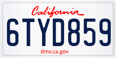 CA license plate 6TYD859
