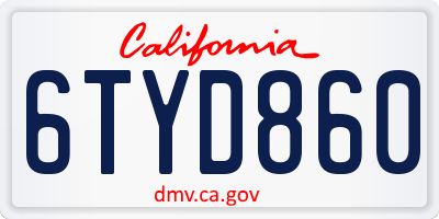 CA license plate 6TYD860