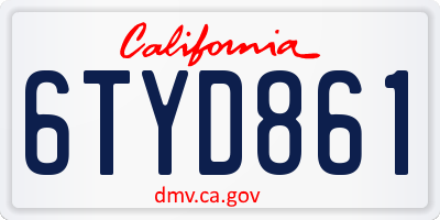 CA license plate 6TYD861