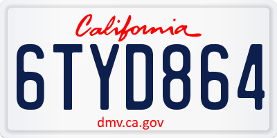 CA license plate 6TYD864