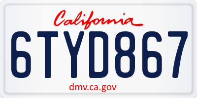 CA license plate 6TYD867