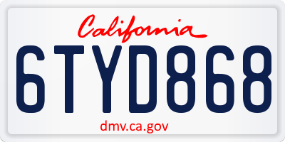 CA license plate 6TYD868