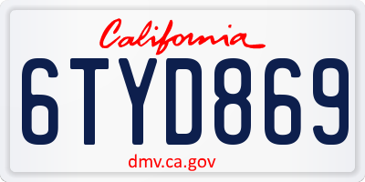 CA license plate 6TYD869