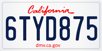CA license plate 6TYD875