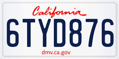 CA license plate 6TYD876