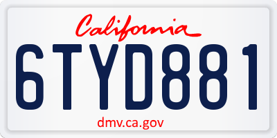 CA license plate 6TYD881
