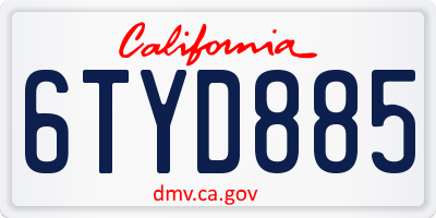 CA license plate 6TYD885