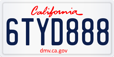 CA license plate 6TYD888