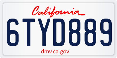 CA license plate 6TYD889