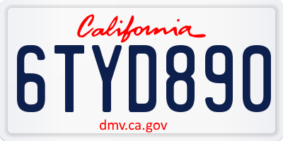 CA license plate 6TYD890