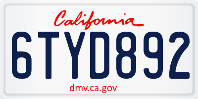 CA license plate 6TYD892