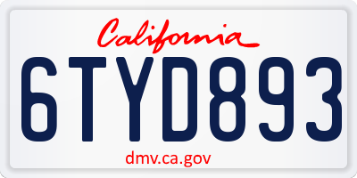 CA license plate 6TYD893