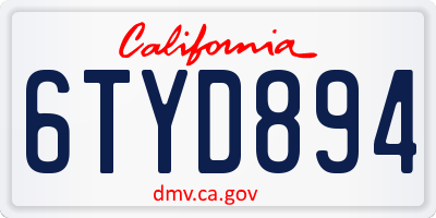 CA license plate 6TYD894