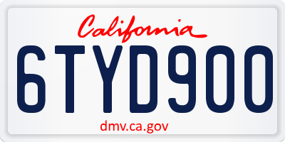 CA license plate 6TYD900