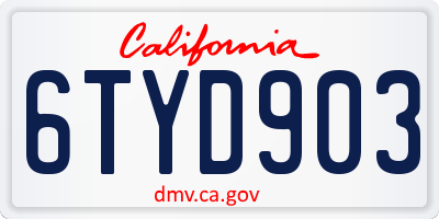 CA license plate 6TYD903