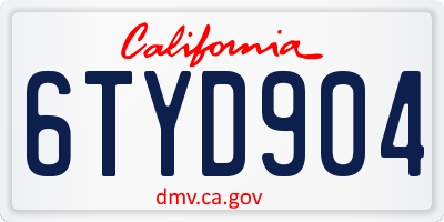 CA license plate 6TYD904