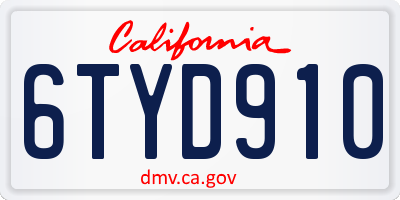 CA license plate 6TYD910