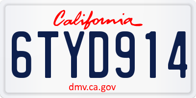 CA license plate 6TYD914