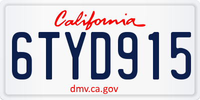 CA license plate 6TYD915