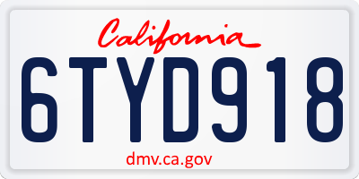CA license plate 6TYD918